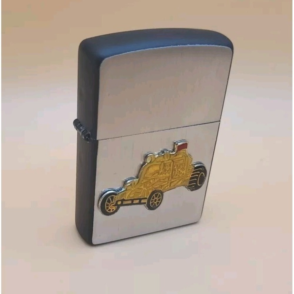 Zippo Lighter With A Off-road Racer Medallion Silver And Black,  Preowned - Picture 2 of 5